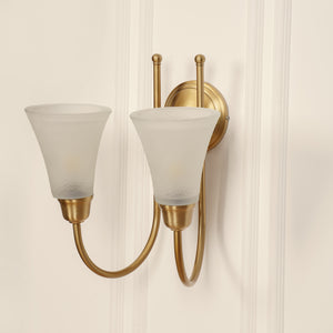 Divine Trends Brass Antique Finish Double Hockey Wall Lamp with Frosted Hammered Glass- with Reversable Design