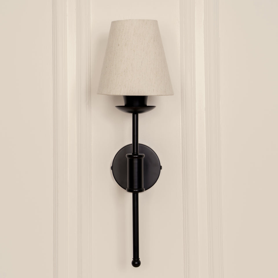 Divine Trends Black Polished Spacer Wall Lamp with Off White Shade
