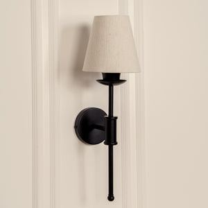 Divine Trends Black Polished Spacer Wall Lamp with Off White Shade