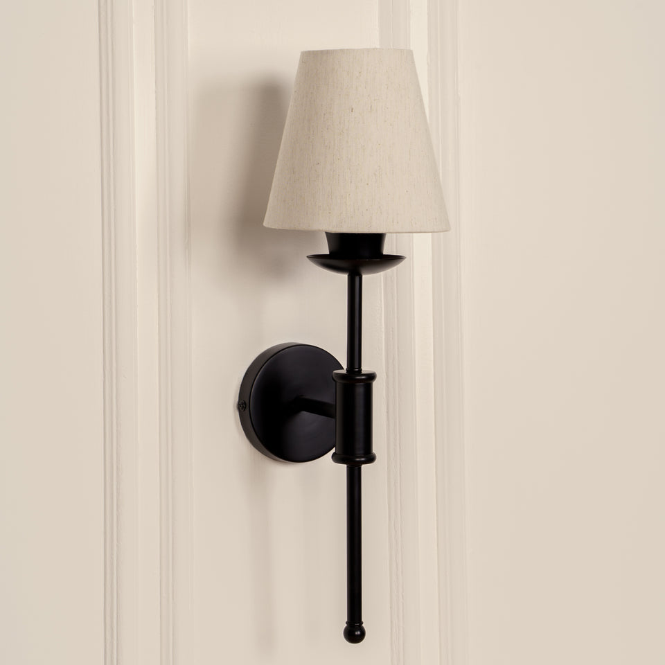 Divine Trends Black Polished Spacer Wall Lamp with Off White Shade
