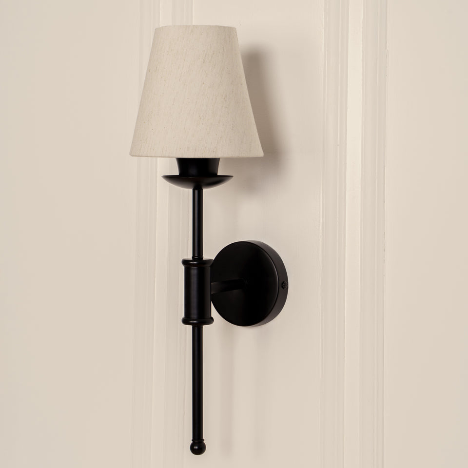 Divine Trends Black Polished Spacer Wall Lamp with Off White Shade