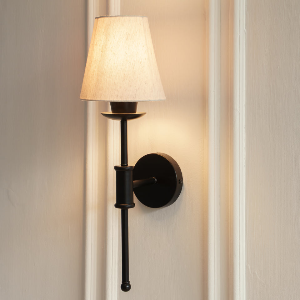 Divine Trends Black Polished Spacer Wall Lamp with Off White Shade