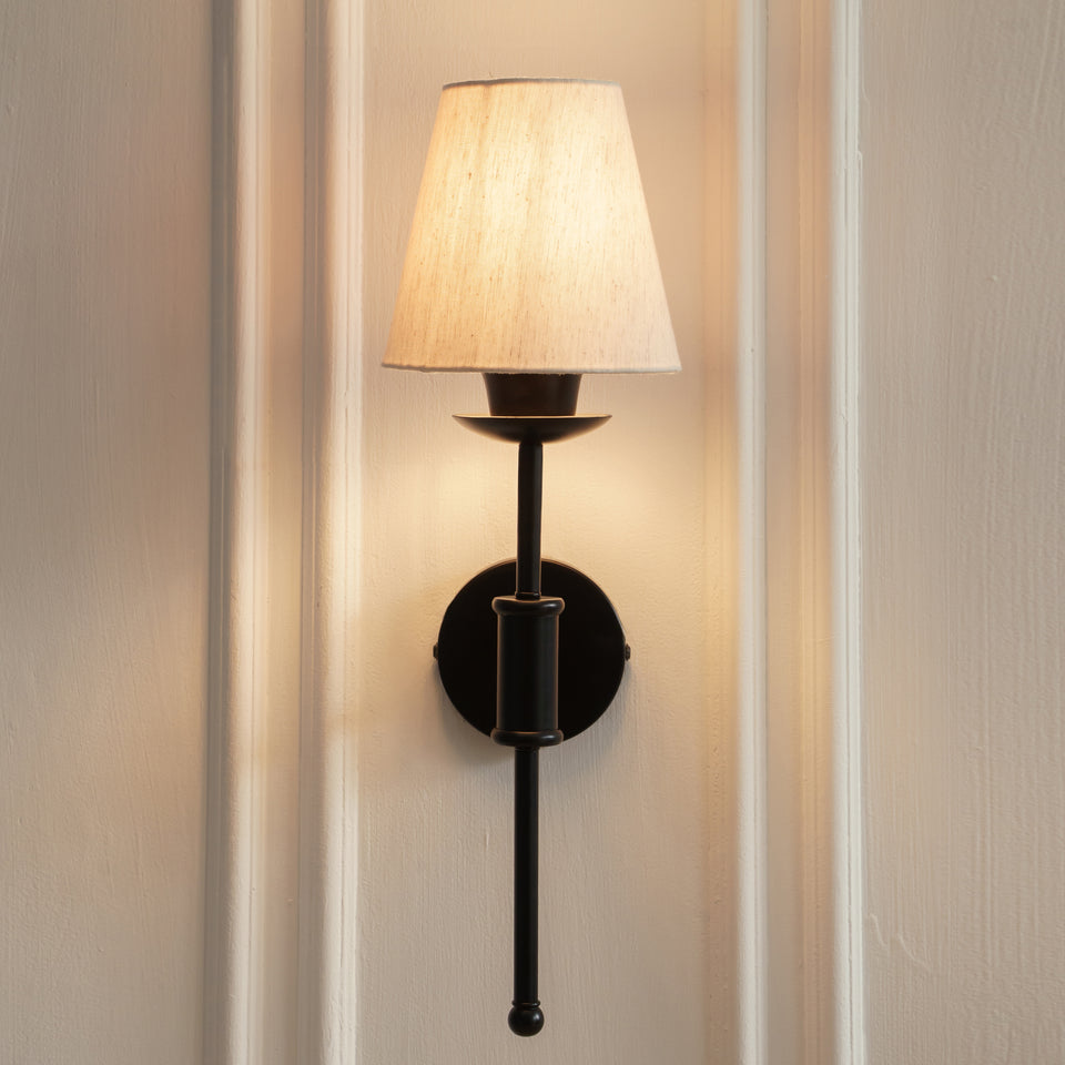 Divine Trends Black Polished Spacer Wall Lamp with Off White Shade