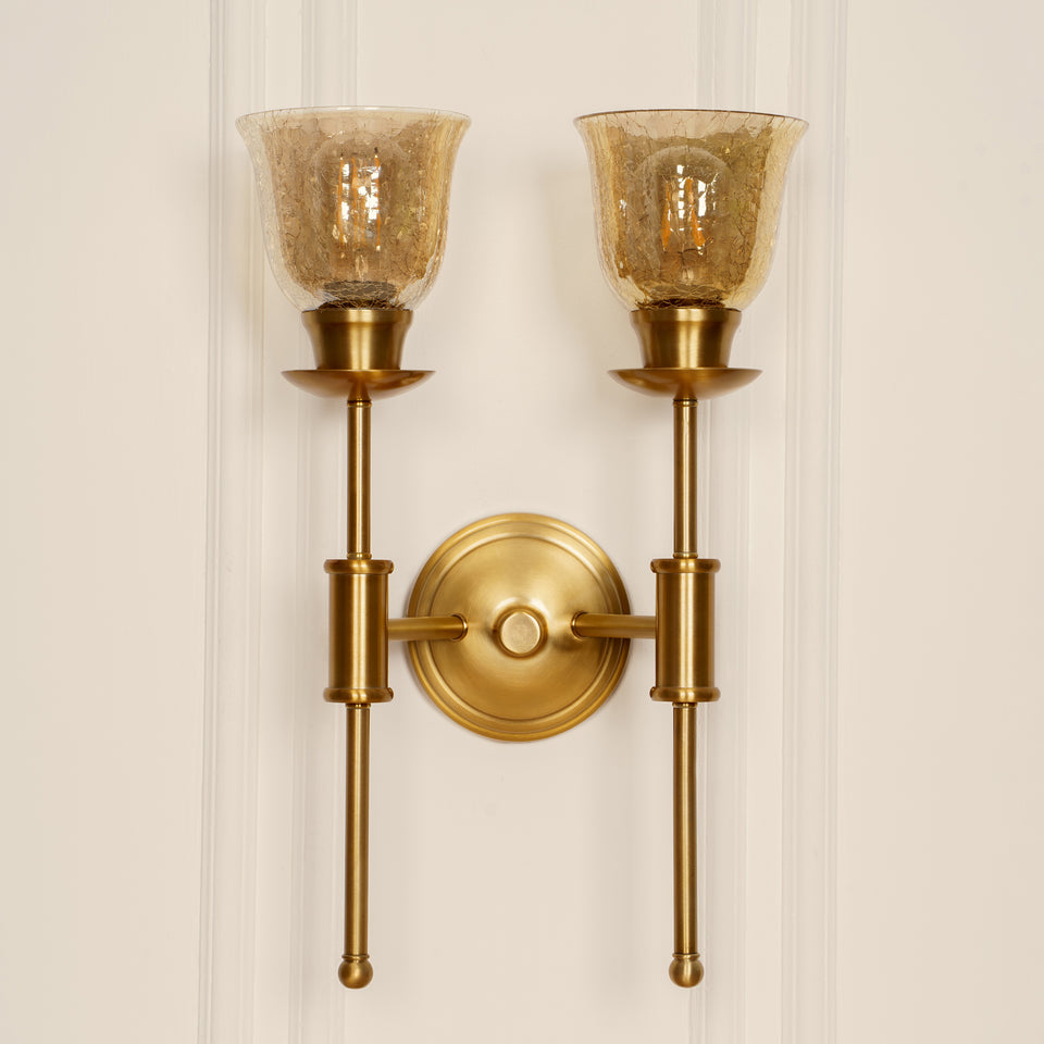 Divine Trends Brass Antique Finish Spacer Wall Lamp with Cup Crackled Glass Shade