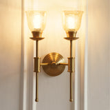 Divine Trends Brass Antique Finish Spacer Wall Lamp with Cup Crackled Glass Shade