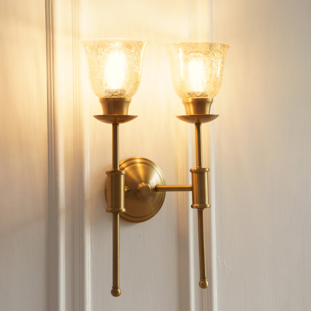 Divine Trends Brass Antique Finish Spacer Wall Lamp with Cup Crackled Glass Shade