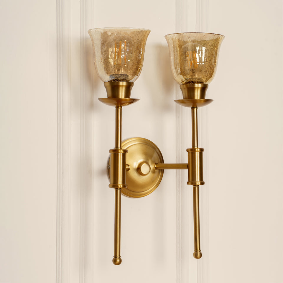 Divine Trends Brass Antique Finish Spacer Wall Lamp with Cup Crackled Glass Shade