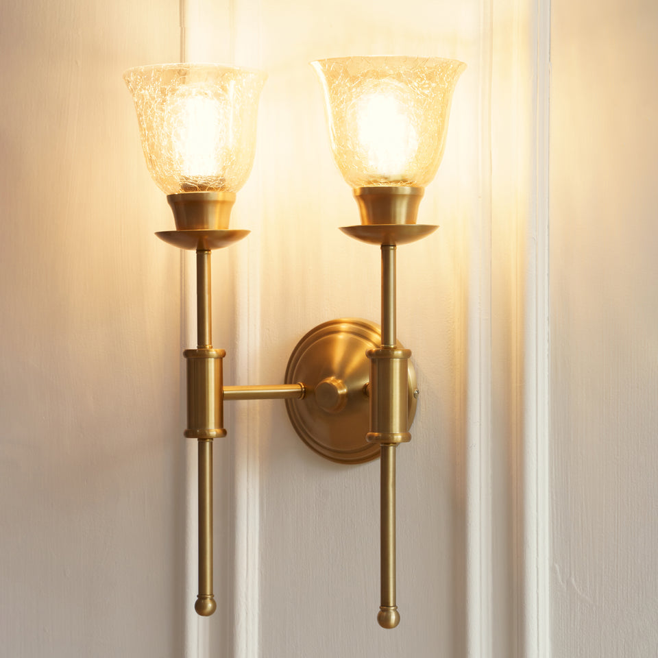 Divine Trends Brass Antique Finish Spacer Wall Lamp with Cup Crackled Glass Shade