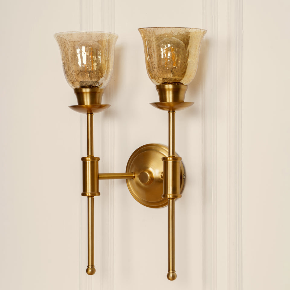Divine Trends Brass Antique Finish Spacer Wall Lamp with Cup Crackled Glass Shade