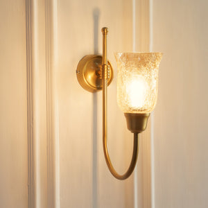 Divine Trends Brass Antique Finish Hockey Wall Lamp with Chimney Crackled Glass Shade- Reversable Design