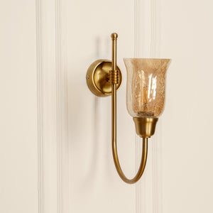 Divine Trends Brass Antique Finish Hockey Wall Lamp with Chimney Crackled Glass Shade- Reversable Design