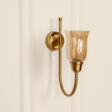 Divine Trends Brass Antique Finish Hockey Wall Lamp with Chimney Crackled Glass Shade- Reversable Design