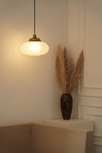 Divine Trends Pendant Hanging Glass Lamps Melon Ribbed Frost Shade with Antique Brass Finish- Pack of 1