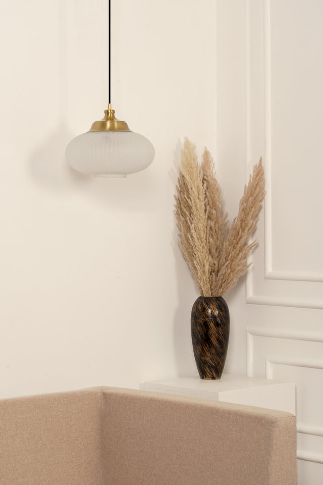 Divine Trends Pendant Hanging Glass Lamps Melon Ribbed Frost Shade with Antique Brass Finish- Pack of 1