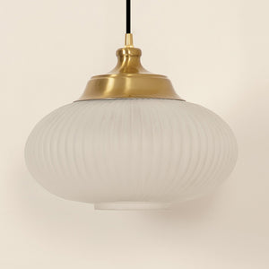 Divine Trends Pendant Hanging Glass Lamps Melon Ribbed Frost Shade with Antique Brass Finish- Pack of 1