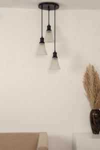 Divine Trends Black Finish Triple Pendant Hanging Glass Lamp with Frosted Hammered Glass Shade
