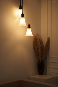 Divine Trends Black Finish Triple Pendant Hanging Glass Lamp with Frosted Hammered Glass Shade