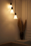 Divine Trends Black Finish Triple Pendant Hanging Glass Lamp with Frosted Hammered Glass Shade