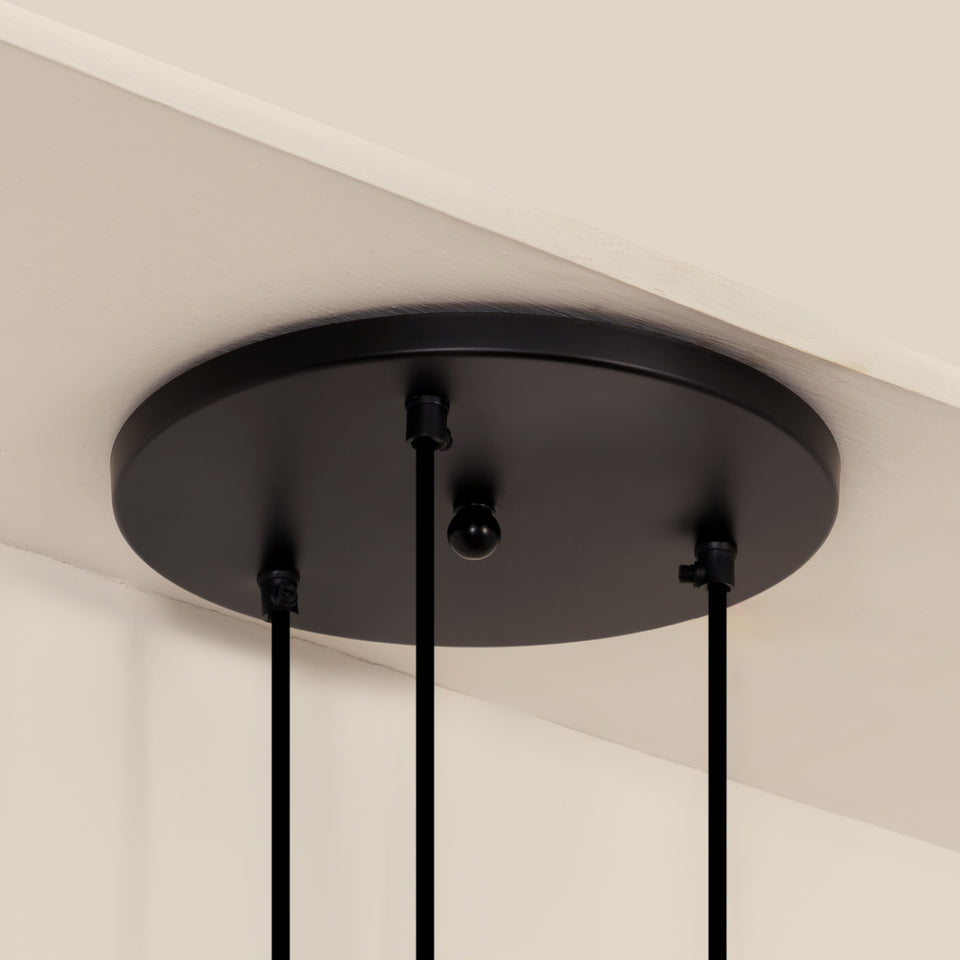 Divine Trends Black Finish Triple Pendant Hanging Glass Lamp with Frosted Hammered Glass Shade