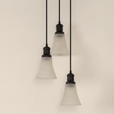 Divine Trends Black Finish Triple Pendant Hanging Glass Lamp with Frosted Hammered Glass Shade