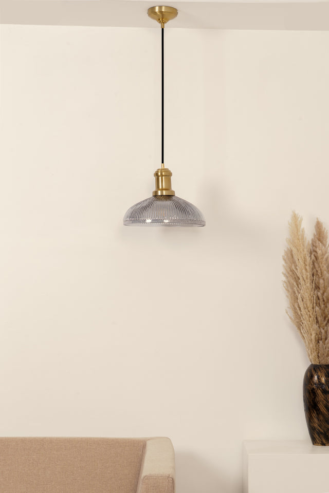 Divine Trends Pendant Hanging Glass Lamps Half Ribbed Grey Luster Pack of 1
