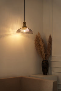 Divine Trends Pendant Hanging Glass Lamps Half Ribbed Grey Luster Pack of 1