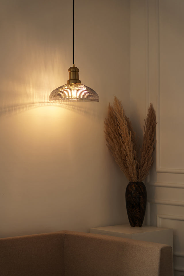 Divine Trends Pendant Hanging Glass Lamps Half Ribbed Grey Luster Pack of 1