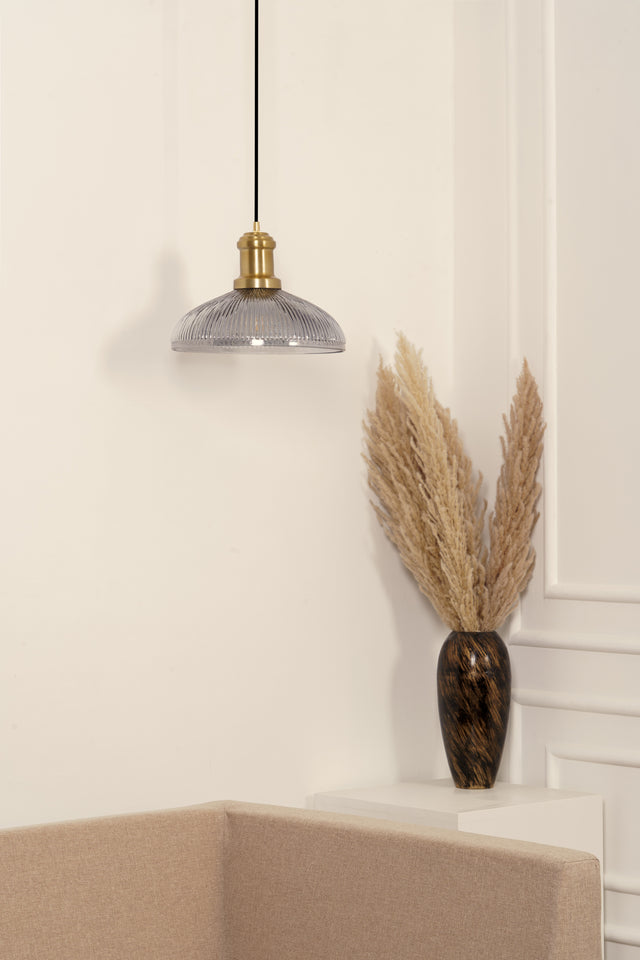 Divine Trends Pendant Hanging Glass Lamps Half Ribbed Grey Luster Pack of 1