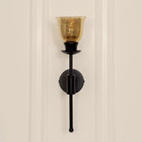 Divine Trends Black Polished Spacer Wall Lamp with Cup Crackled Glass Golden Luster Shade