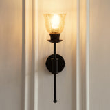 Divine Trends Black Polished Spacer Wall Lamp with Cup Crackled Glass Golden Luster Shade