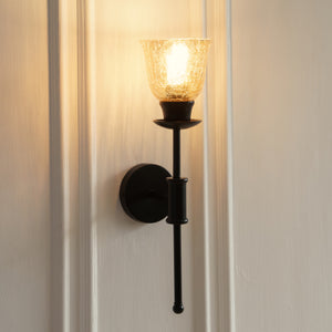 Divine Trends Black Polished Spacer Wall Lamp with Cup Crackled Glass Golden Luster Shade
