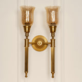Divine Trends Brass Antique Finish Double Corrugated Wall Lamp with Chimney Crackled Glass Shades