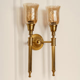Divine Trends Brass Antique Finish Double Corrugated Wall Lamp with Chimney Crackled Glass Shades