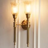 Divine Trends Brass Antique Finish Double Corrugated Wall Lamp with Chimney Crackled Glass Shades