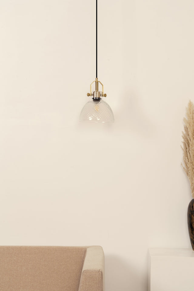 Divine Trends Diamond Cut Half Bowl Transparent Pendant Light with Antique Brass Finish- Pack of 1