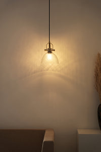 Divine Trends Diamond Cut Half Bowl Transparent Pendant Light with Antique Brass Finish- Pack of 1