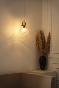 Divine Trends Diamond Cut Half Bowl Transparent Pendant Light with Antique Brass Finish- Pack of 1
