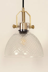 Divine Trends Diamond Cut Half Bowl Transparent Pendant Light with Antique Brass Finish- Pack of 1
