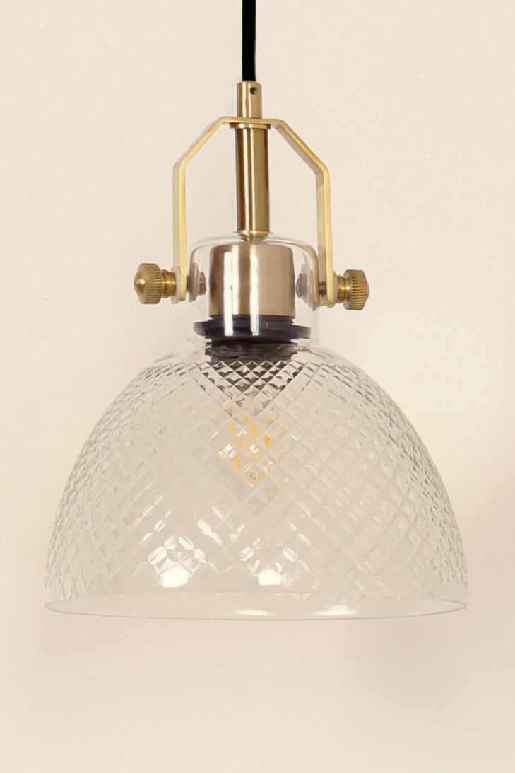 Divine Trends Diamond Cut Half Bowl Transparent Pendant Light with Antique Brass Finish- Pack of 1