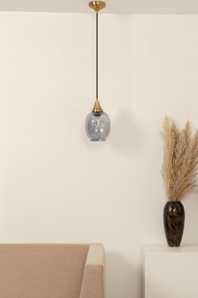 Divine Trends Kamraq Hammered Grey Luster Hanging Light with Antique Brass Finish- Pack of 1