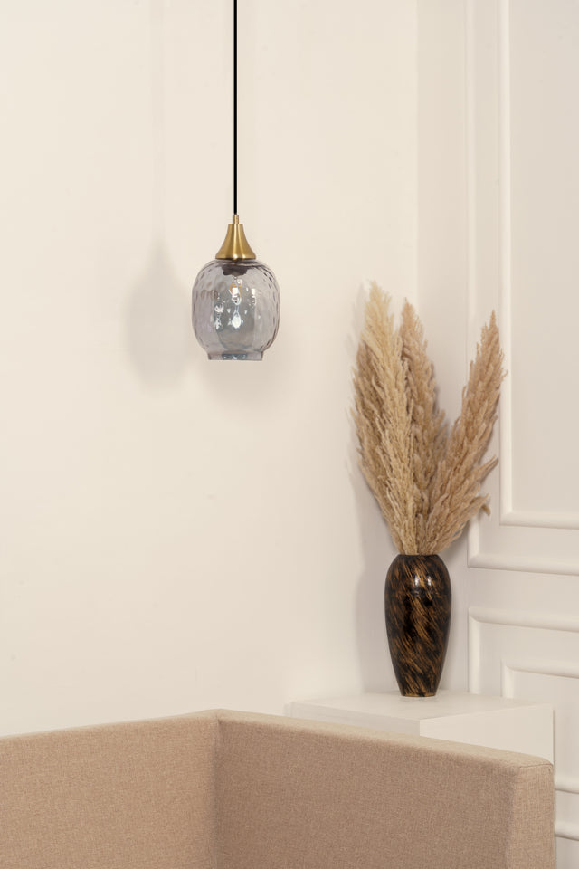 Divine Trends Kamraq Hammered Grey Luster Hanging Light with Antique Brass Finish- Pack of 1