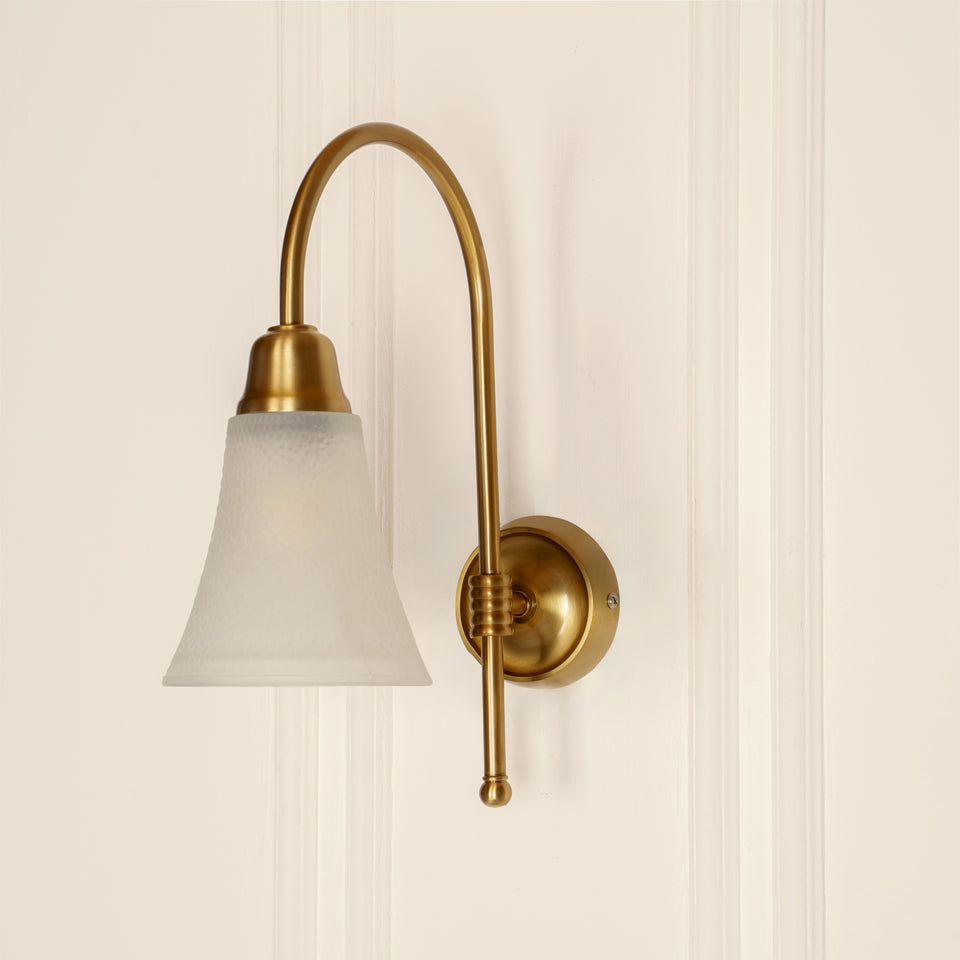 Divine Trends Brass Antique Finish Hockey Wall Lamp with Frosted Hammered Glass- with Reversable Design