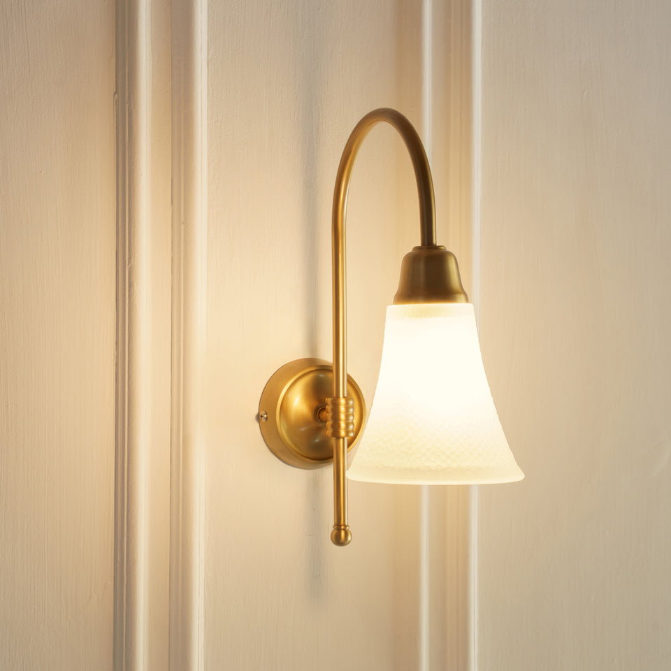 Divine Trends Brass Antique Finish Hockey Wall Lamp with Frosted Hammered Glass- with Reversable Design