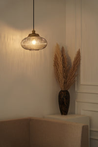 Divine Trends Pendant Hanging Glass Lamps Melon Ribbed Grey Luster with Antique Brass Finish- Pack of 1