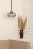 Divine Trends Pendant Hanging Glass Lamps Melon Ribbed Grey Luster with Antique Brass Finish- Pack of 1
