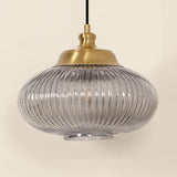Divine Trends Pendant Hanging Glass Lamps Melon Ribbed Grey Luster with Antique Brass Finish- Pack of 1