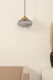 Divine Trends Pendant Hanging Glass Lamps Melon Ribbed Grey Luster with Antique Brass Finish- Pack of 1