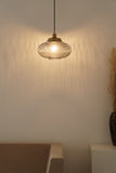 Divine Trends Pendant Hanging Glass Lamps Melon Ribbed Grey Luster with Antique Brass Finish- Pack of 1