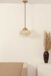 Divine Trends Pendant Hanging Glass Lamps Melon Ribbed Golden Luster with Antique Brass Finish- Pack of 1