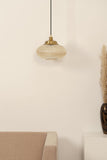 Divine Trends Pendant Hanging Glass Lamps Melon Ribbed Golden Luster with Antique Brass Finish- Pack of 1